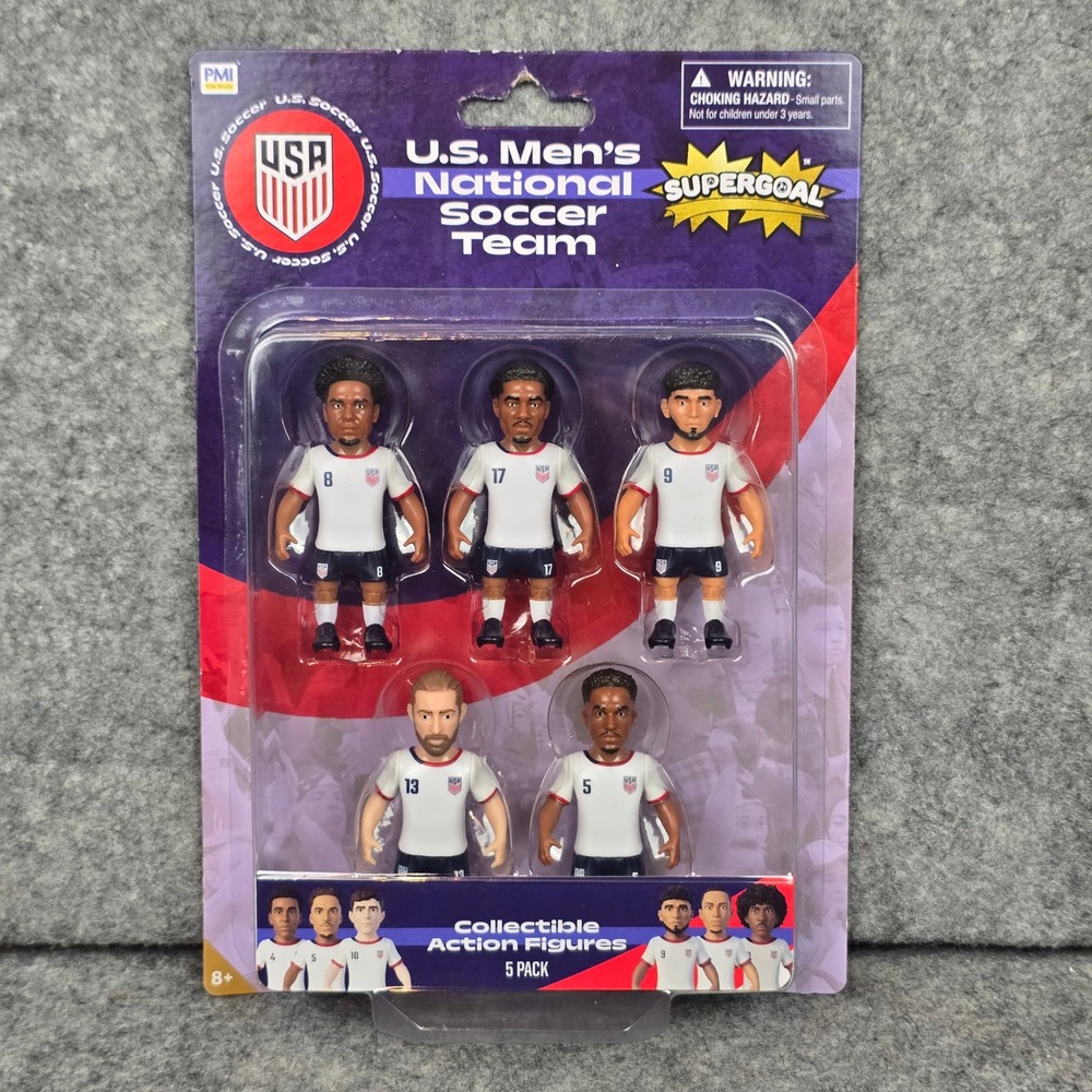 PMI USMNT Soccer Action Figures Men OS White Blue Supergoal 5-Pack Collectible